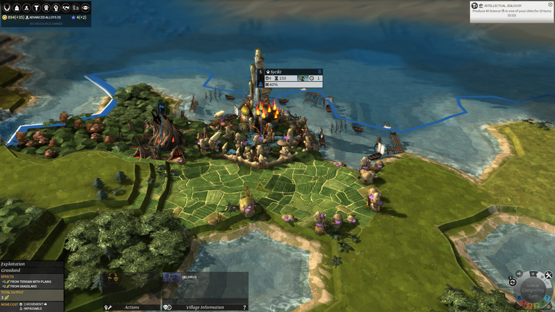 My first Morgawr city. While their perks are built towards the sea, you still have to build their cities (and do much of your traditional fighting) on land.